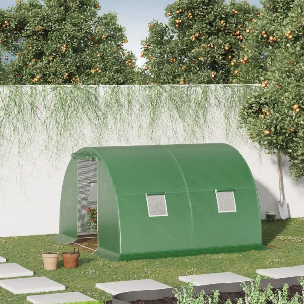  Poly Broeikas Walk-in Poly Tunnel 3 X 3 M Broeikas Met 4 Ramen Broeikas Vorstbescherming Stalen Buis Donkergroen 10