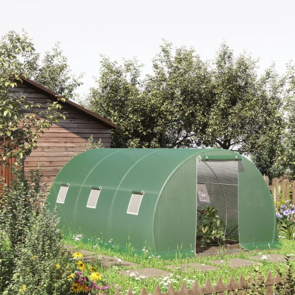  Poly Broeikas Walk-in Poly Tunnel 4,5 X 3 M Broeikas Met 6 Ramen Broeikas Vorstbescherming Stalen Buis Donkergroen 10