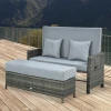  Poly Rattan Loungebank Tuinbank Ligstoel 2-zits Met Kussens Hocker Grijs 2