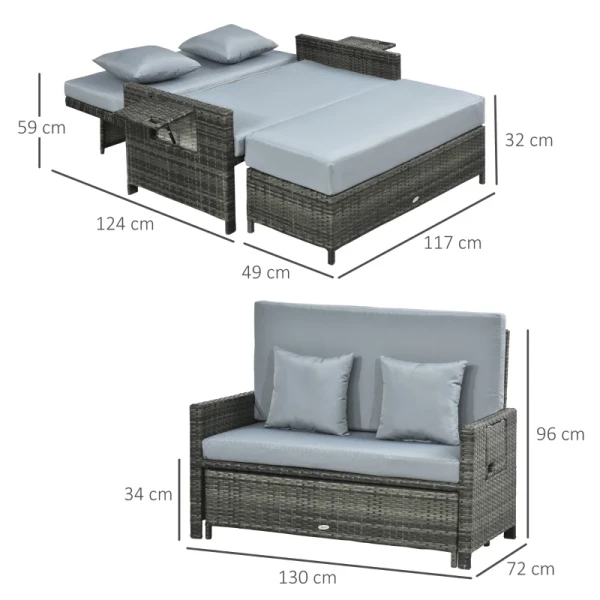  Poly Rattan Loungebank Tuinbank Ligstoel 2-zits Met Kussens Hocker Grijs 3