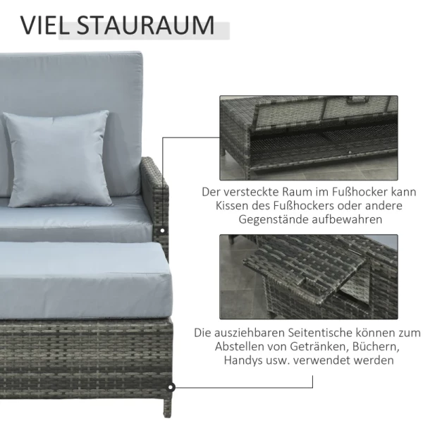  Poly Rattan Loungebank Tuinbank Ligstoel 2-zits Met Kussens Hocker Grijs 7