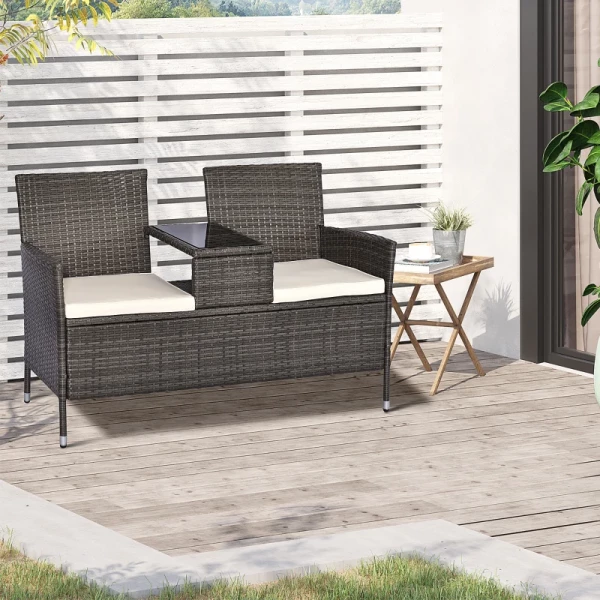  Poly Rattan Tuinbank Tuinbank Bank Met Tafel 2-zits Staalgrijs B133 X D63 X H84cm 2