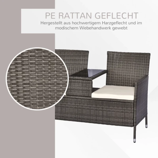  Poly Rattan Tuinbank Tuinbank Bank Met Tafel 2-zits Staalgrijs B133 X D63 X H84cm 7