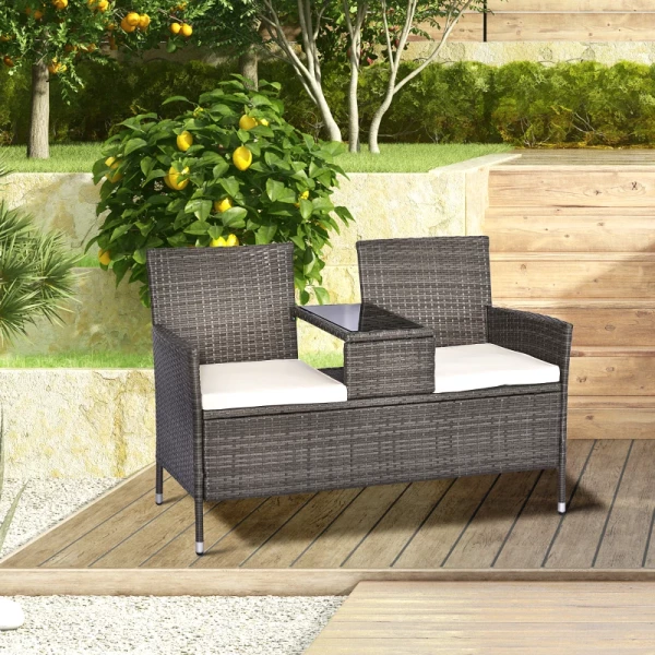  Poly Rattan Tuinbank Tuinbank Bank Met Tafel 2-zits Staalgrijs B133 X D63 X H84cm 10