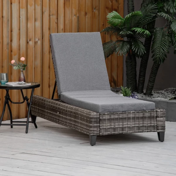  Poly Rattan Tuinligstoel Met Kussen Ligstoel 5-traps Verstelbare Rotan Ligstoel Tuinmeubel Ligstoel Staal Grijs 72 X 198 X 30 Cm 2