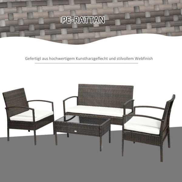  Poly Rattan Tuinmeubelset 4-delig Rat Bankstel Zitgroep Zitgroep Voor Pauze Lounge Theetafel Met Bank Zitkussen Staal Bruin + Creme Wit 5