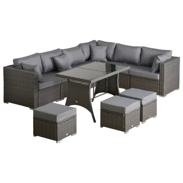 Poly Rattan Zitset 10 Delig Tuinset Bankstel Tuinmeubelset Lounge Staal Luxe Donkergrijs 1