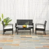  Poly Rattan Zitset Loungebank Tuinset 7-delig Met Kussens, Zwart 2