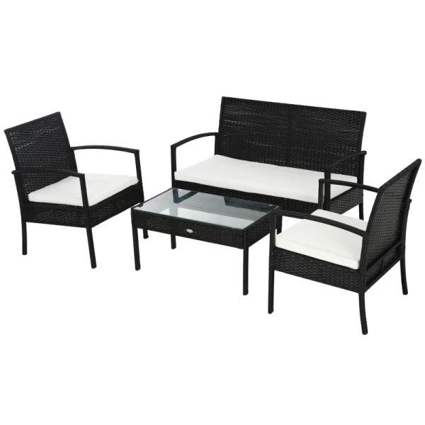  Poly Rattan Zitset Loungebank Tuinset 7-delig Met Kussens, Zwart 11