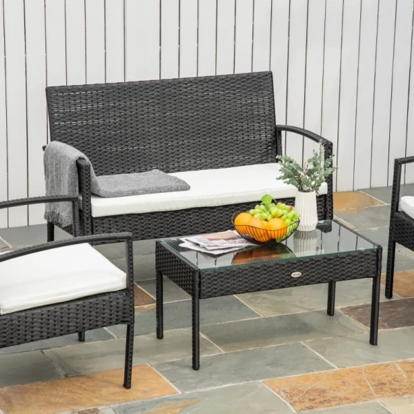  Poly Rattan Zitset Loungebank Tuinset 7-delig Met Kussens, Zwart 4