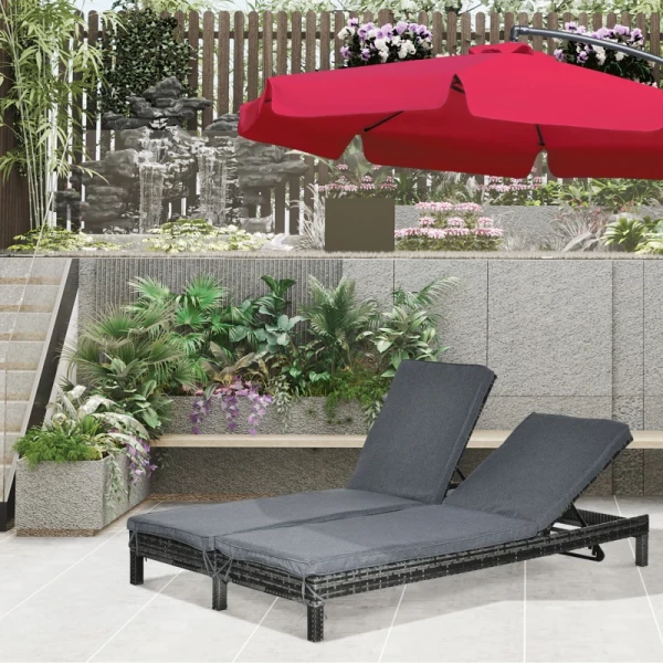  Poly Rotan Dubbele Ligstoel, Ligstoel, Tuinligstoel Voor 2 Personen, Relaxligstoel, Luxe Lounge, 5-niveau Rugleuning, Metaal PE Rotan, Grijs 196 X 120 X 28 Cm 2