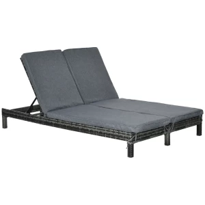  Poly Rotan Dubbele Ligstoel, Ligstoel, Tuinligstoel Voor 2 Personen, Relaxligstoel, Luxe Lounge, 5-niveau Rugleuning, Metaal PE Rotan, Grijs 196 X 120 X 28 Cm 1