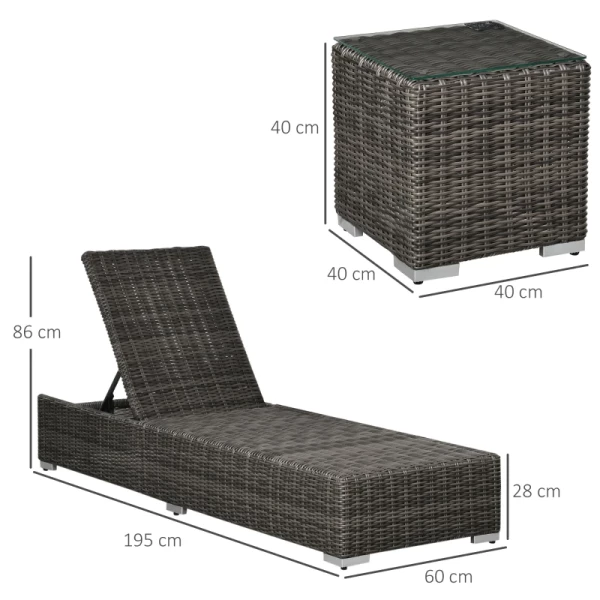  Poly Rotan Ligbed 3 Stuks. Tuinligstoel Met 6-voudig Verstelbare Rugleuning, Bijzettafel, Nekkussen, Tuinmeubel, Aluminiumgrijs 60 X 195 X 91 Cm 3