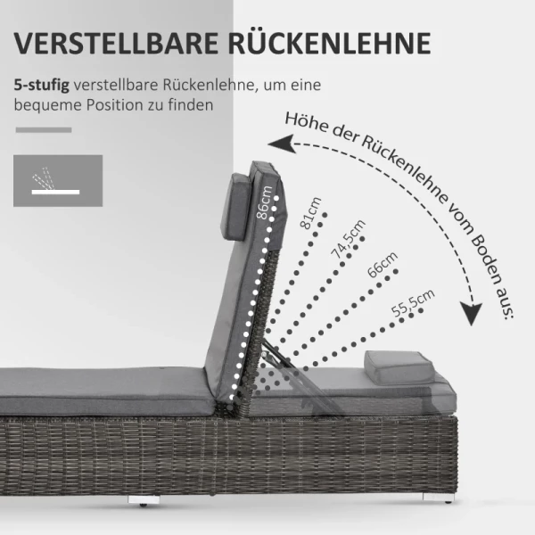  Poly Rotan Ligbed 3 Stuks. Tuinligstoel Met 6-voudig Verstelbare Rugleuning, Bijzettafel, Nekkussen, Tuinmeubel, Aluminiumgrijs 60 X 195 X 91 Cm 4