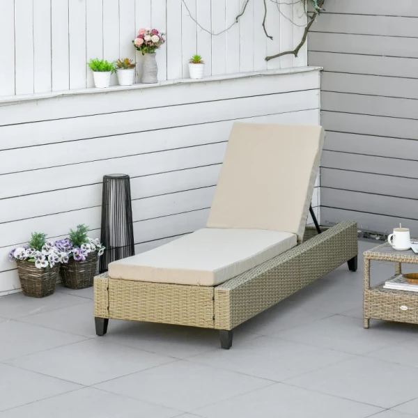  Poly Rotan Ligbed Met Kussen Ligbed 5-traps Verstelbaar Rotan Ligbed Tuinmeubel Ligbed Staal Kaki 72 X 198 X 30 Cm 2