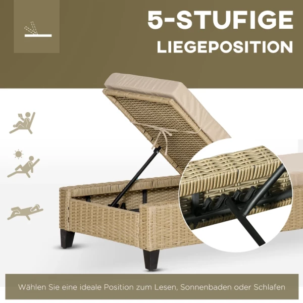  Poly Rotan Ligbed Met Kussen Ligbed 5-traps Verstelbaar Rotan Ligbed Tuinmeubel Ligbed Staal Kaki 72 X 198 X 30 Cm 6