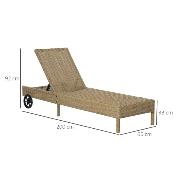  Poly Rotan Ligstoel, Tuinligstoel Met Wielen, Kussens, 4-traps Verstelbare Rotan Ligstoel, Tuinmeubelen, Staal Naturel + Kaki 200 X 66 X 92 Cm 3