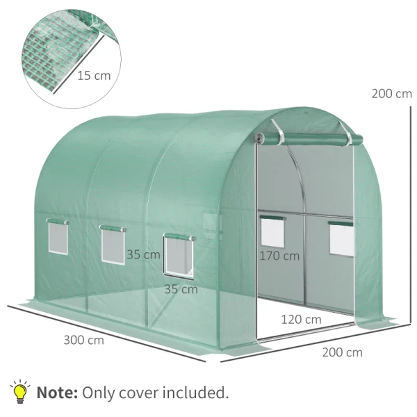  Polyethyleenfolie 3x2x2m Vervangingsfolie Met 6 Ramen Voor Tuin Tunnel Kasfolie Tunnelkasfolie Tuinfolie Van Polyethyleen Kasfolie Groen 3