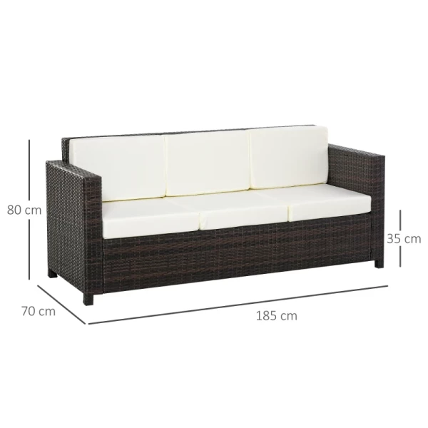  Polyrotan Bank Met Kussens 3-zits Tuinloungebank Metaal Polyester Bruin+wit 185 X 70 X 80 Cm 3