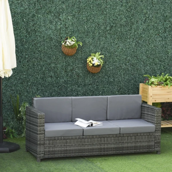  Polyrotan Bank Met Kussens 3-zits Tuinloungebank Metaal Polyester Grijs 185 X 70 X 80 Cm 2