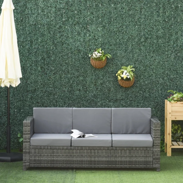  Polyrotan Bank Met Kussens 3-zits Tuinloungebank Metaal Polyester Grijs 185 X 70 X 80 Cm 4