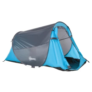  Pop-up Tent Voor 1-2 Personen Kampeertent Voor 3 Seizoenen Polyester Glasvezel Blauw+grijs 220 X 108 X 110 Cm 1