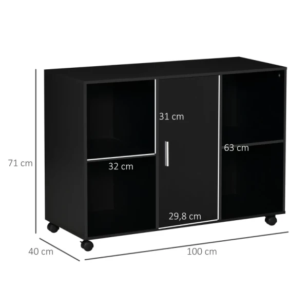  Printertafel Met Wielen Printerstandaard Archiefkast Kantoortrolley Trolley Met 4 Vakken 1 Deur Zwart 100 X 40 X 71 Cm 3