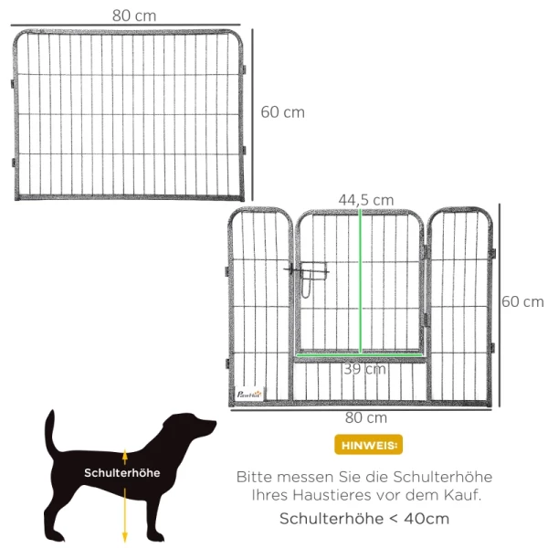  Puppyren Buitenren, 16 Segmenten, 60 Cm Hoog, Box Voor Huisdieren, Puppy's, Hek, Box, Box, Hondenren, Outdoor, Raster, Puppy, Aanpasbaar, Met 2 Deuren, Staalgrijs 3