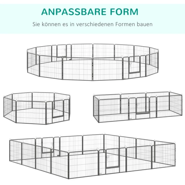  Puppyren Buitenren, 16 Segmenten, 60 Cm Hoog, Box Voor Huisdieren, Puppy's, Hek, Box, Box, Hondenren, Outdoor, Raster, Puppy, Aanpasbaar, Met 2 Deuren, Staalgrijs 4