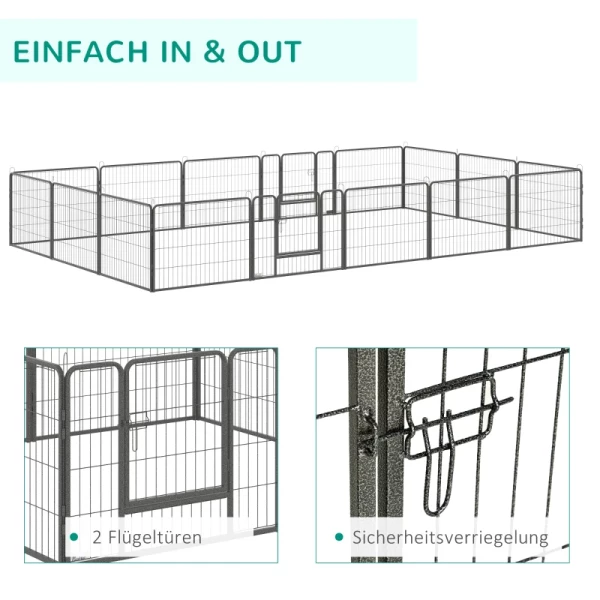  Puppyren Buitenren, 16 Segmenten, 60 Cm Hoog, Box Voor Huisdieren, Puppy's, Hek, Box, Box, Hondenren, Outdoor, Raster, Puppy, Aanpasbaar, Met 2 Deuren, Staalgrijs 5