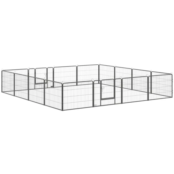 Puppyren Buitenren, 16 Segmenten, 60 Cm Hoog, Box Voor Huisdieren, Puppy's, Hek, Box, Box, Hondenren, Outdoor, Raster, Puppy, Aanpasbaar, Met 2 Deuren, Staalgrijs 1