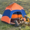  Quick Up Tent Dubbelwandige Tent Outdoor Familietent Pop-up Voor 4-6 Personen 4 Seizoenen Waterdicht Met Draagtas Klamboe 2 Deuren Polyester + Glasvezel Oranje + Blauw 275 X 275 X 170 Cm 2