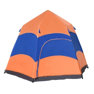  Quick Up Tent Dubbelwandige Tent Outdoor Familietent Pop-up Voor 4-6 Personen 4 Seizoenen Waterdicht Met Draagtas Klamboe 2 Deuren Polyester + Glasvezel Oranje + Blauw 275 X 275 X 170 Cm 1