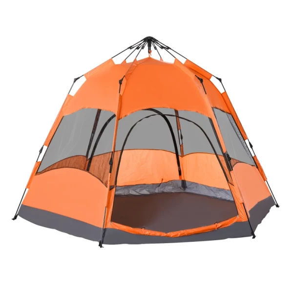  Quick Up Tent Dubbelwandige Tent Outdoor Familietent Pop-up Voor 4-6 Personen 4 Seizoenen Waterdicht Met Draagtas Klamboe 2 Deuren Polyester + Glasvezel Oranje + Blauw 275 X 275 X 170 Cm 8