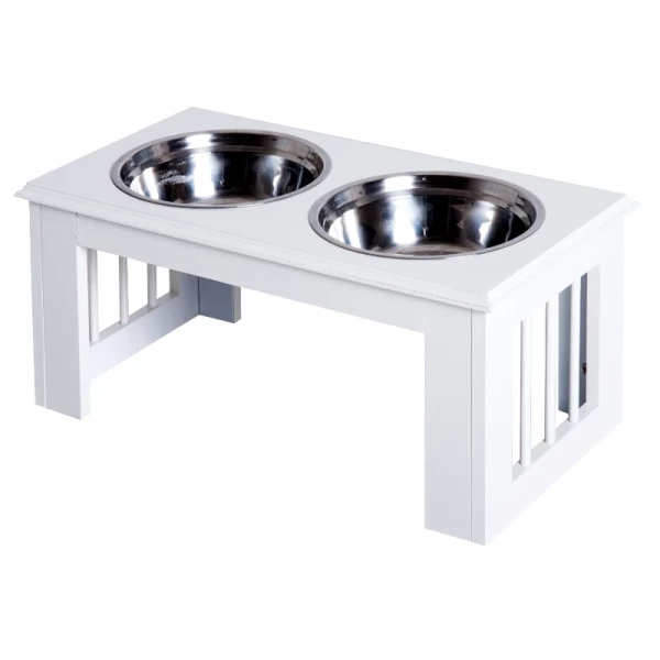  Raised Dog Bowl, Voerbak, Roestvrijstalen Kommen, Voerbak, MDF, Wit, 23" X 12" X 10". 2