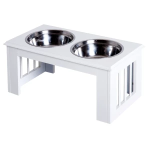  Raised Dog Bowl, Voerbak, Roestvrijstalen Kommen, Voerbak, MDF, Wit, 23" X 12" X 10". 1