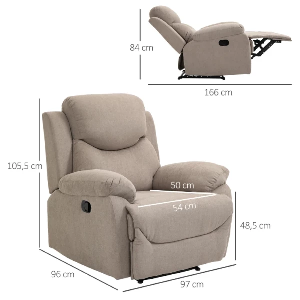  Relaxfauteuil Enkele Bank Ligstoel 150° Kantelbaar TV-fauteuil Ligstoel TV-fauteuil Met Slaapfunctie Voor Woonkamer Linnen Beige 97 X 96 X 105,5 Cm 3