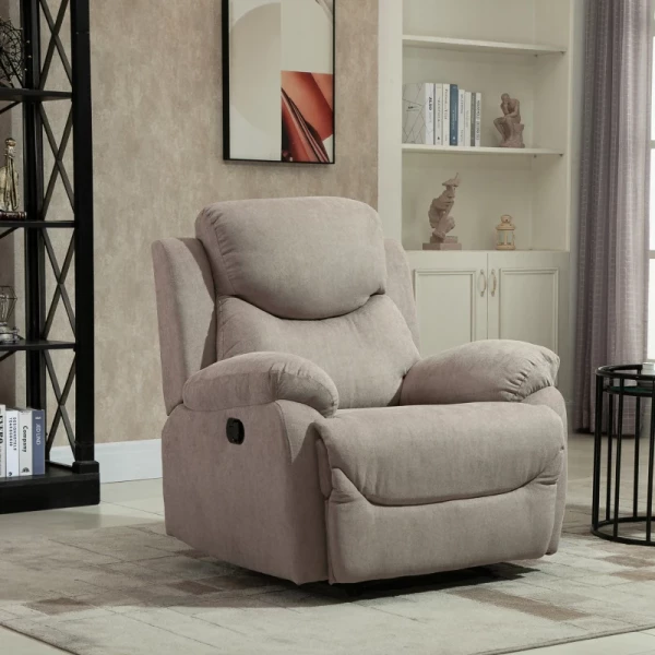  Relaxfauteuil Enkele Bank Ligstoel 150° Kantelbaar TV-fauteuil Ligstoel TV-fauteuil Met Slaapfunctie Voor Woonkamer Linnen Beige 97 X 96 X 105,5 Cm 4