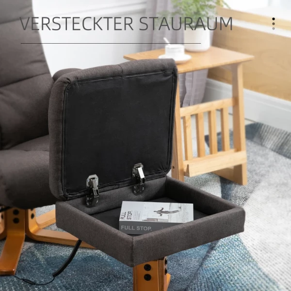  Relaxfauteuil Massagestoel Met Voetenbank Opbergruimte Ligfunctie TV-stoel Met Massagefunctie TV-stoel 145° Helling Polyester Bruin 80 X 86 X 99 Cm 5