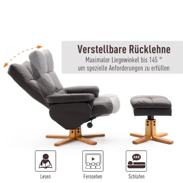  Relaxfauteuil Met Kruk En Opbergruimte, Tv-fauteuil Met Ligfunctie, 360° Draaibare Fauteuil, PU Houten Frame, Bruin, 80 X 86 X 99 Cm 4