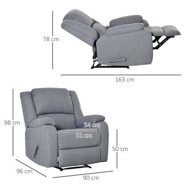  Relaxfauteuil Met Ligfunctie TV-fauteuil TV-fauteuil Fauteuil Linnenachtig Polyester Grijs 90 X 96 X 98 Cm 3