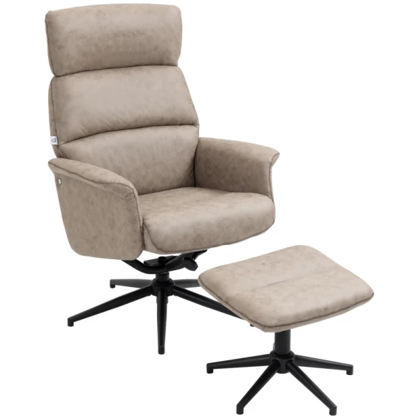 Relaxfauteuil Met Voetenbank, Verstelbare Hoofdsteun; Fauteuil Met Voetenbank, Verstelbare Rugleuning, Kaki 1