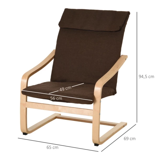  Relaxfauteuil Relaxfauteuil Met Armleuningen Linnen Hoes Houten Frame Bruin 3