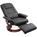 Relaxfauteuil Relaxfauteuil Met Voetsteun Van Imitatieleer 360° Draaibare Stoel Houten Onderstel Zwart 145° Kantelbaar 78 X 87 X 100 Cm