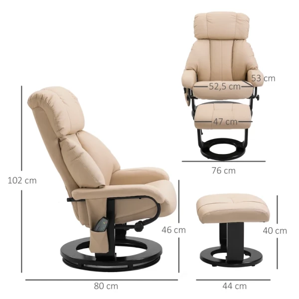  Relaxligstoel Met Ligfunctie Massagestoel TV-stoel Ligstoel Ergonomische Stoel Fauteuil Met Kruk Massage Beige 76 X 80 X 102 Cm 3
