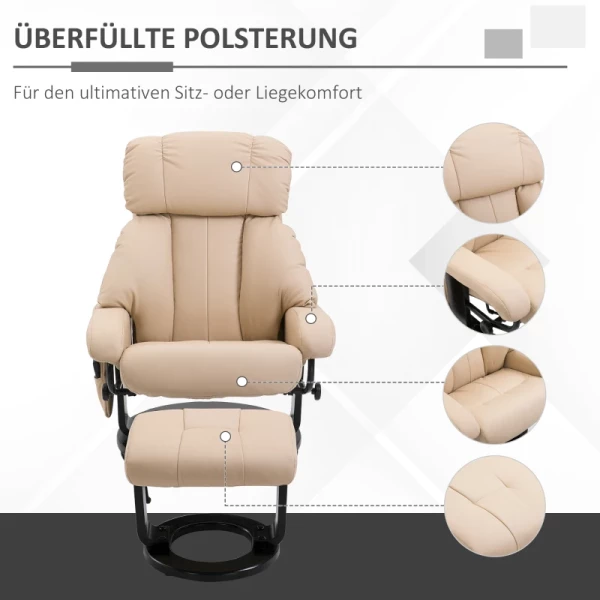  Relaxligstoel Met Ligfunctie Massagestoel TV-stoel Ligstoel Ergonomische Stoel Fauteuil Met Kruk Massage Beige 76 X 80 X 102 Cm 5