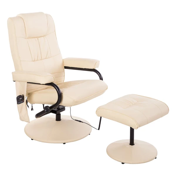 Relaxligstoel Met Ligfunctie, Massagestoel, Tv-stoel, Tv-stoel Met Massagefunctie, Inclusief Kruk, Kunstleer, Crèmewit, 77 X 84 X 95 Cm 1