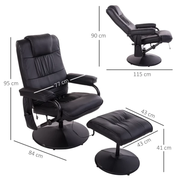  Relaxligstoel Met Ligfunctie, Massagestoel, Tv-stoel, Tv-stoel Met Massagefunctie, Inclusief Kruk, Kunstleer, Zwart, 77 X 84 X 95 Cm 3