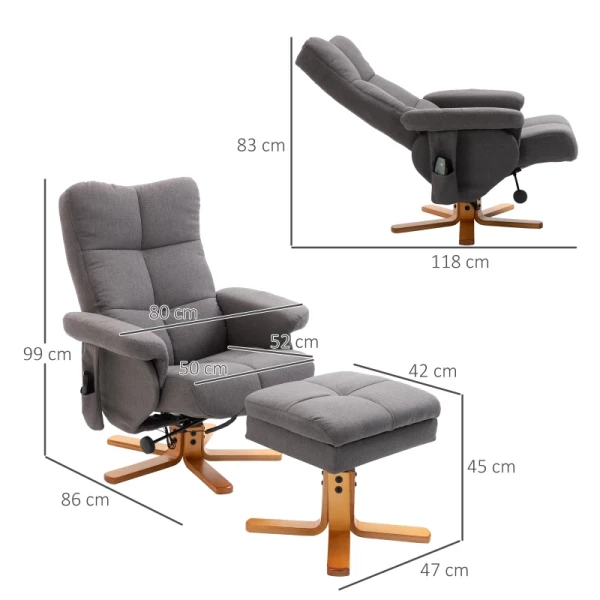  Relaxstoel Massagestoel Met Voetenbank Opbergruimte Ligfunctie TV-stoel Met Massagefunctie TV-stoel Ligstoel, Met Houten Poot Helling 145° Polyester Donkergrijs 80 X 86 X 99 Cm 3