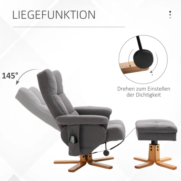  Relaxstoel Massagestoel Met Voetenbank Opbergruimte Ligfunctie TV-stoel Met Massagefunctie TV-stoel Ligstoel, Met Houten Poot Helling 145° Polyester Donkergrijs 80 X 86 X 99 Cm 5